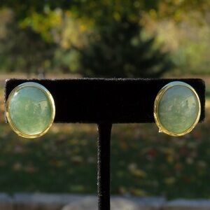 14k yellow gold jade cabochon omega back earrings